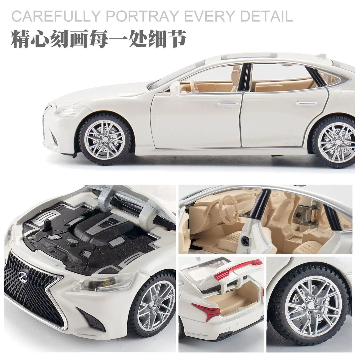 1:32 LEXUS LS500H Alloy Car Model Six Open Doors Light Sound Pull Back With Base Diecast Vehicle Display Collection Gift view 5