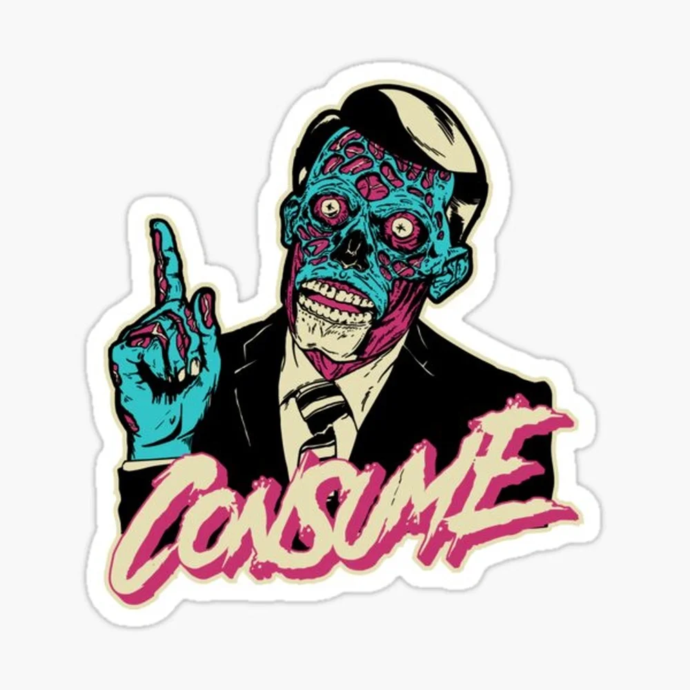 Consume Sticker for Laptop Decor Bedroom Car Cute Cartoon Art Fashionable Public Suitcase