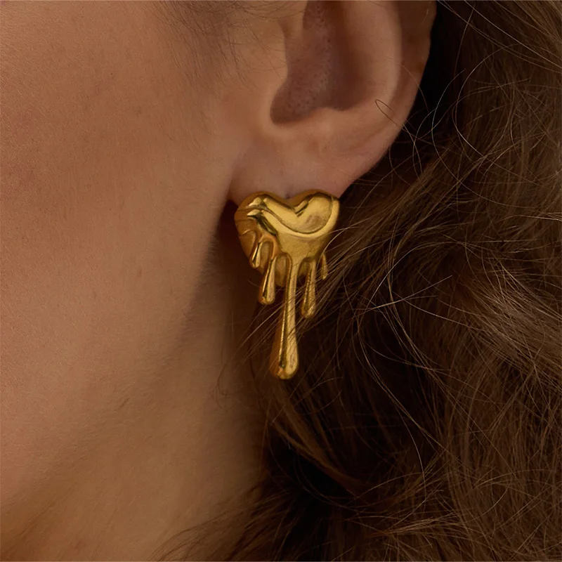 

18K Gold-Plated Stainless Steel Heart Earrings for Women Fashion Minimalist Niche Asymmetrical Stud Earring 2025 Trendy Jewelry