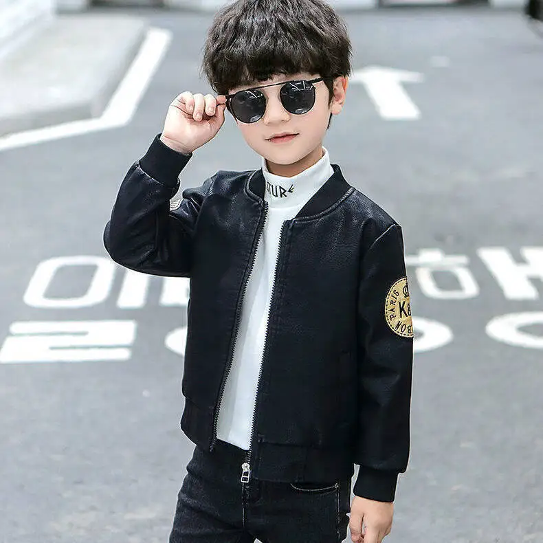 

Children's Fashion Boy Leather Jacket 2025 New Korean Version Plus Fleece Coat Boy Spring And Autumn Jacket 2 To14 Years Old