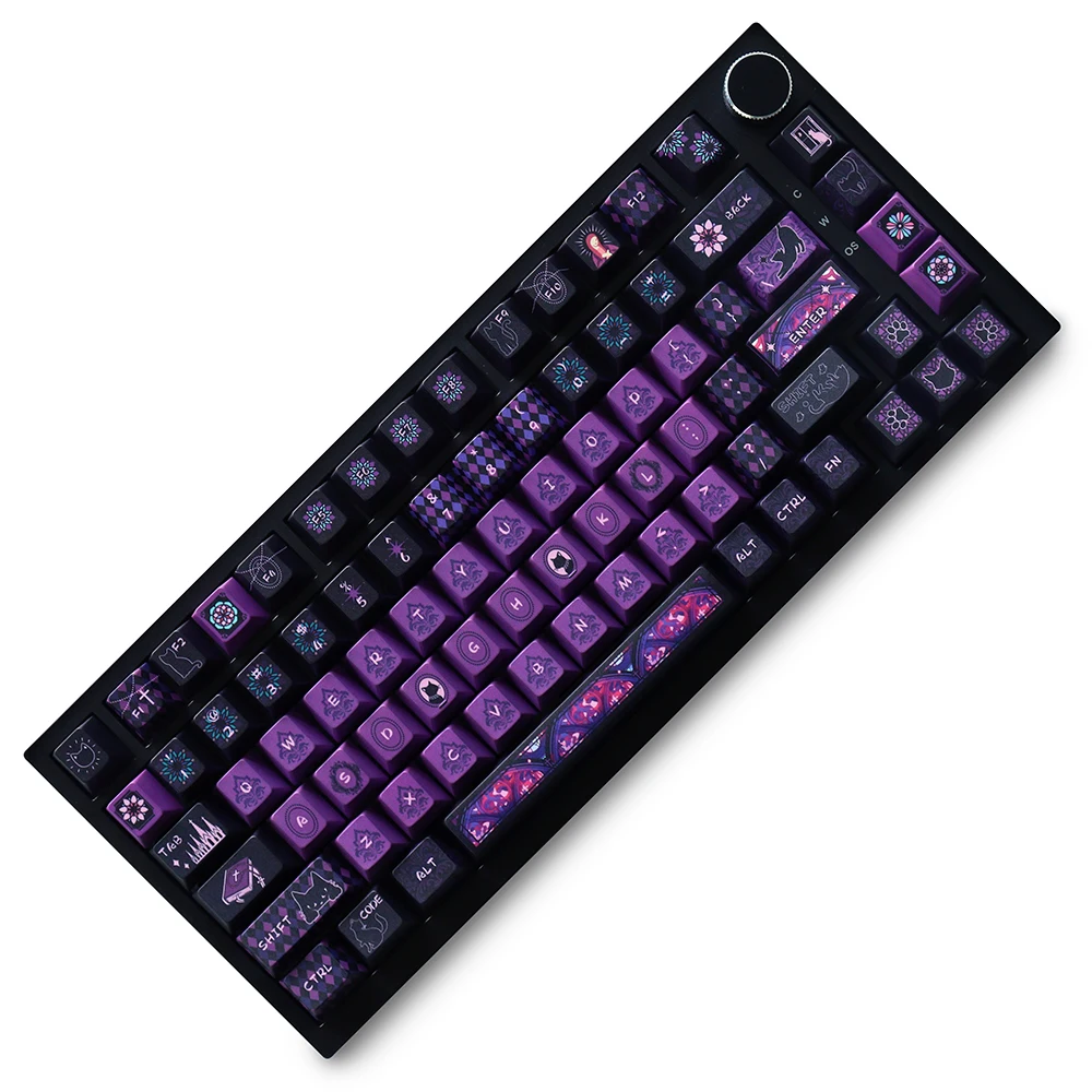 Original Design Black Cat in Church Theme Keycaps 129 Keys Cherry Profile Dye Sub for 61/64/104 Mx Switch Mechanical Keyboard