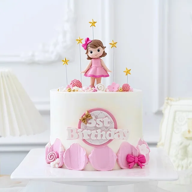 Topper na tort księżniczki Piękna dziewczyna z kokardką Gwiazdy na przyjęcie z okazji pierwszych urodzin Dekoracja tortu Baby Shower Party Supplies