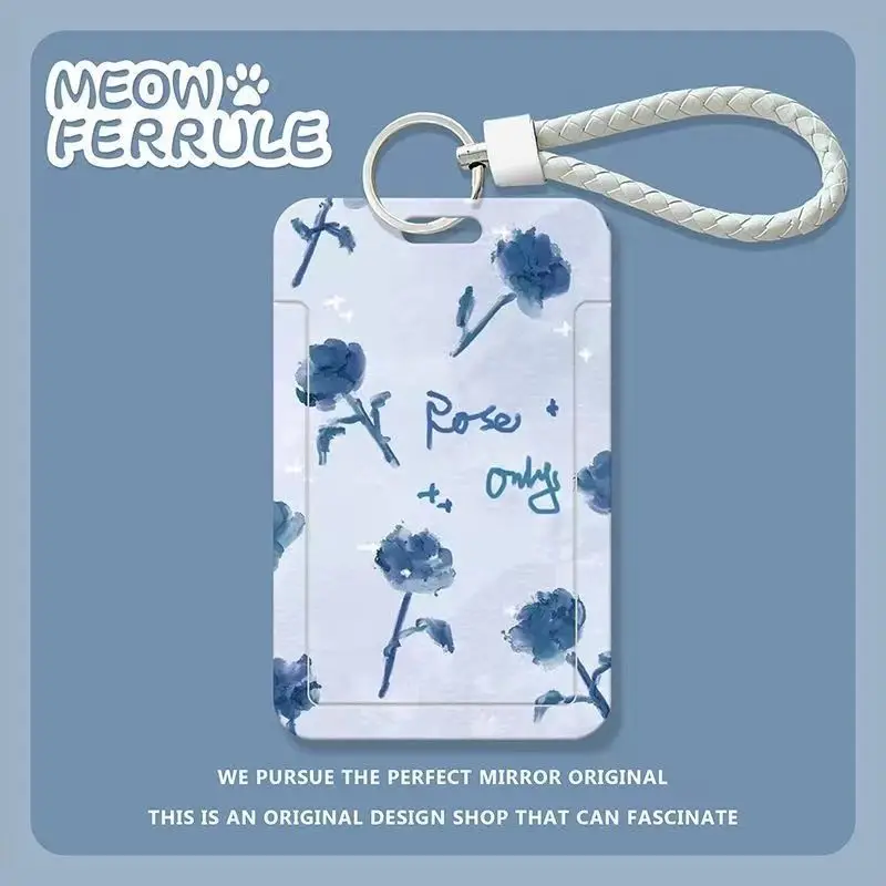 Blue Rose Minimalismo Porta badge da donna Portachiavi Porta carte d'identità di credito Borsa per badge Studente Campus Porta carte con cordino Protezione per foto