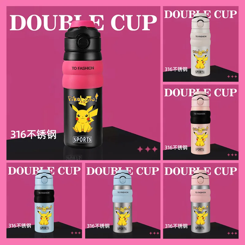 Taza Termo de Pokemon Pikachu de 550ml, taza de café térmica de acero inoxidable 316, termo, botella de agua caliente aislada, regalo