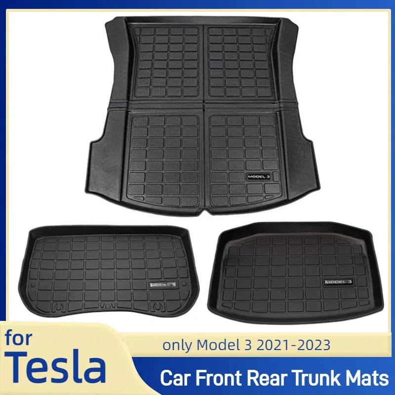 

Car Front Rear Trunk Mats Protection Pad for Tesla Model 3 2021-2023 TPE Waterproof Cargo Liner Floor Mat Interior Accessories