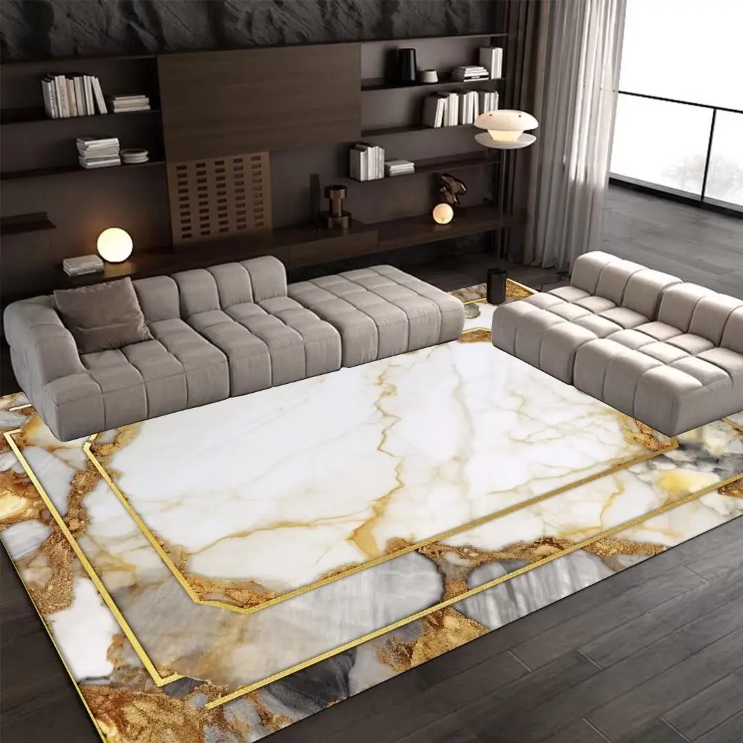 

Большой Мраморный коврик для гостиной, роскошное золотое украшение, коврик для спальни, моющийся Европейский татами-коврик, нескользящий Alfombra