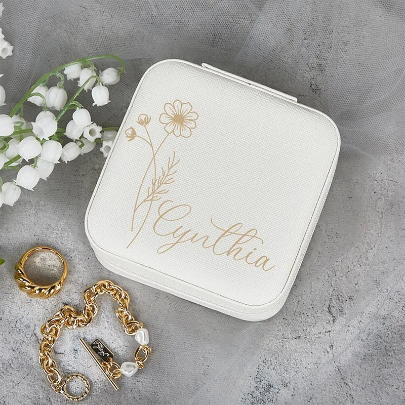 Personalized Jewelry Box With Birth Flower Custom Jewelry Boxe Bridesmaid Gift Proposal Birthday Gift For Her Bridal Party Favor