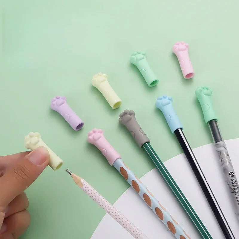 10PCS Cartoon Cat Paw Pencil Caps, Protective Covers with Writing Stand, Durable and Comfortable Top Design, Random Colors