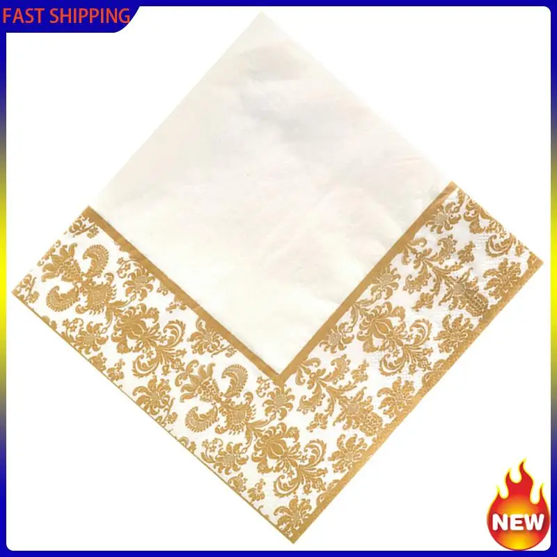 

Hot Trend-600Pcs Gold Printing Disposable Napkin Tissue Paper Printed Napkins For Restaurant And Hotel (Golden + White)
