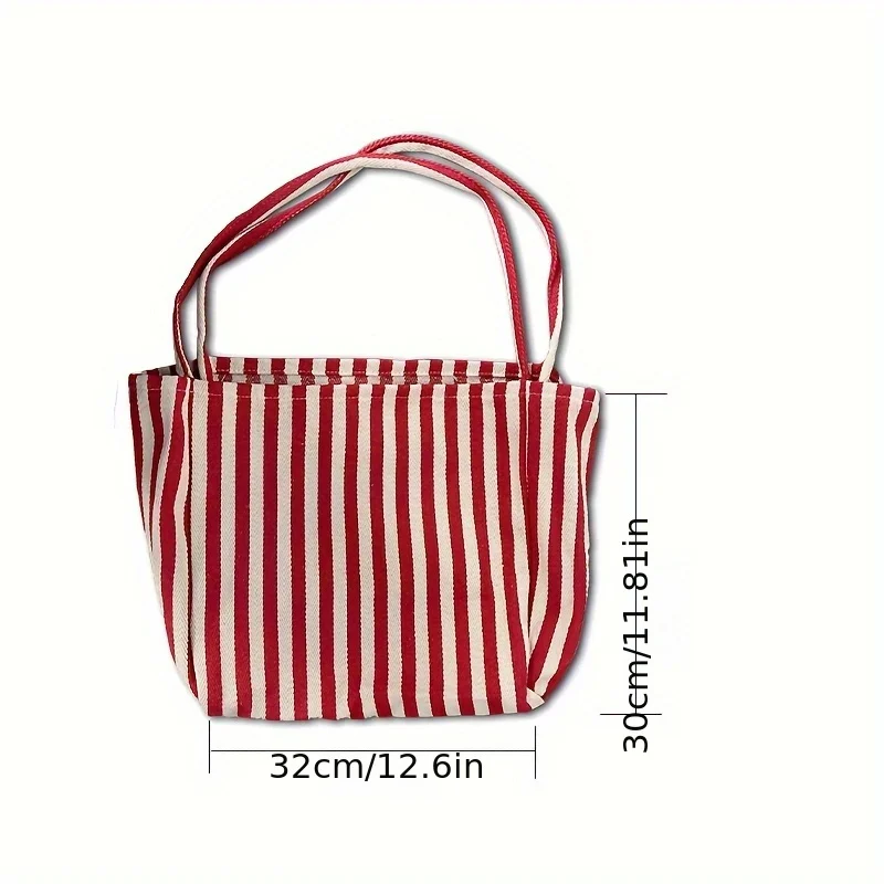 1PC retro literary handbag, simple small fresh striped canvas bag, versatile casual large capacity shoulder bag for women