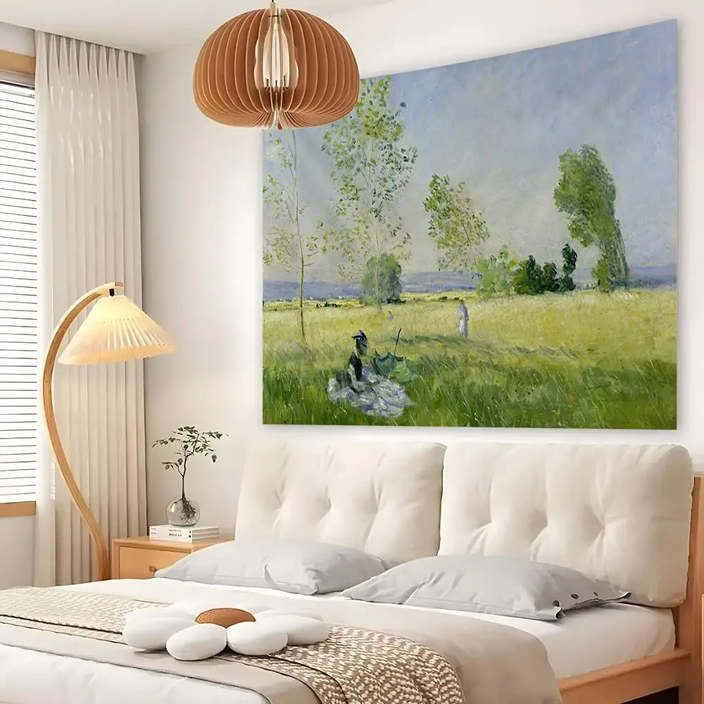 C-Claude MonetS Art Tapestry Custom Living Bedroom Party Dormitory Interior Wall Bohemian Decoration Attached Clip
