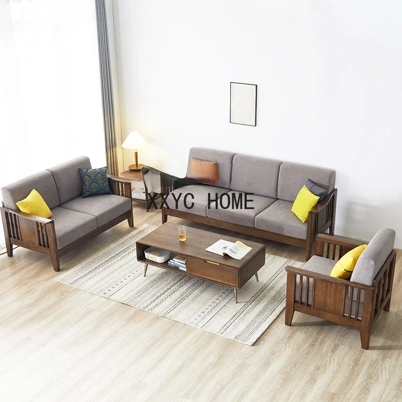 Divano in legno massello Divano singolo doppio in tessuto a tre posti Mobili da soggiorno