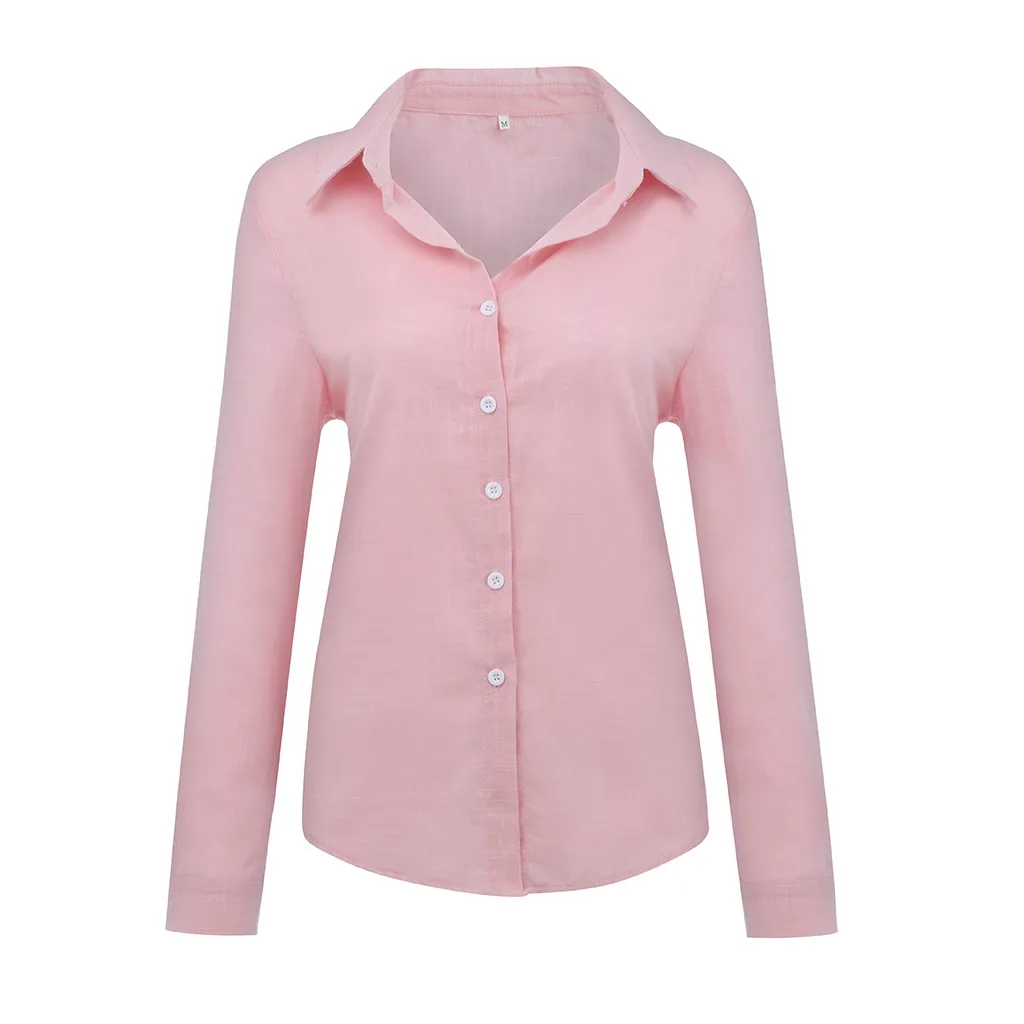 

Fashion Women Shirt Loose Button Down Lapel Solid Color Lapel Long Sleeved Lady Tops Cotton Linen Breathable Soft Blouse Summer