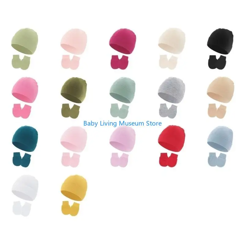 

P31C 2Pcs/set Baby Hospital Hat Comfortable Stretchy Newborns Fetal Caps with Gloves