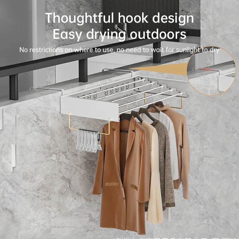 Wall Mounted Clothes Drying Rack 5 Aluminum Rod Collapsible Wall Drying Rack Indoor Outdoor Clothing Holder Space-Saving Laundry