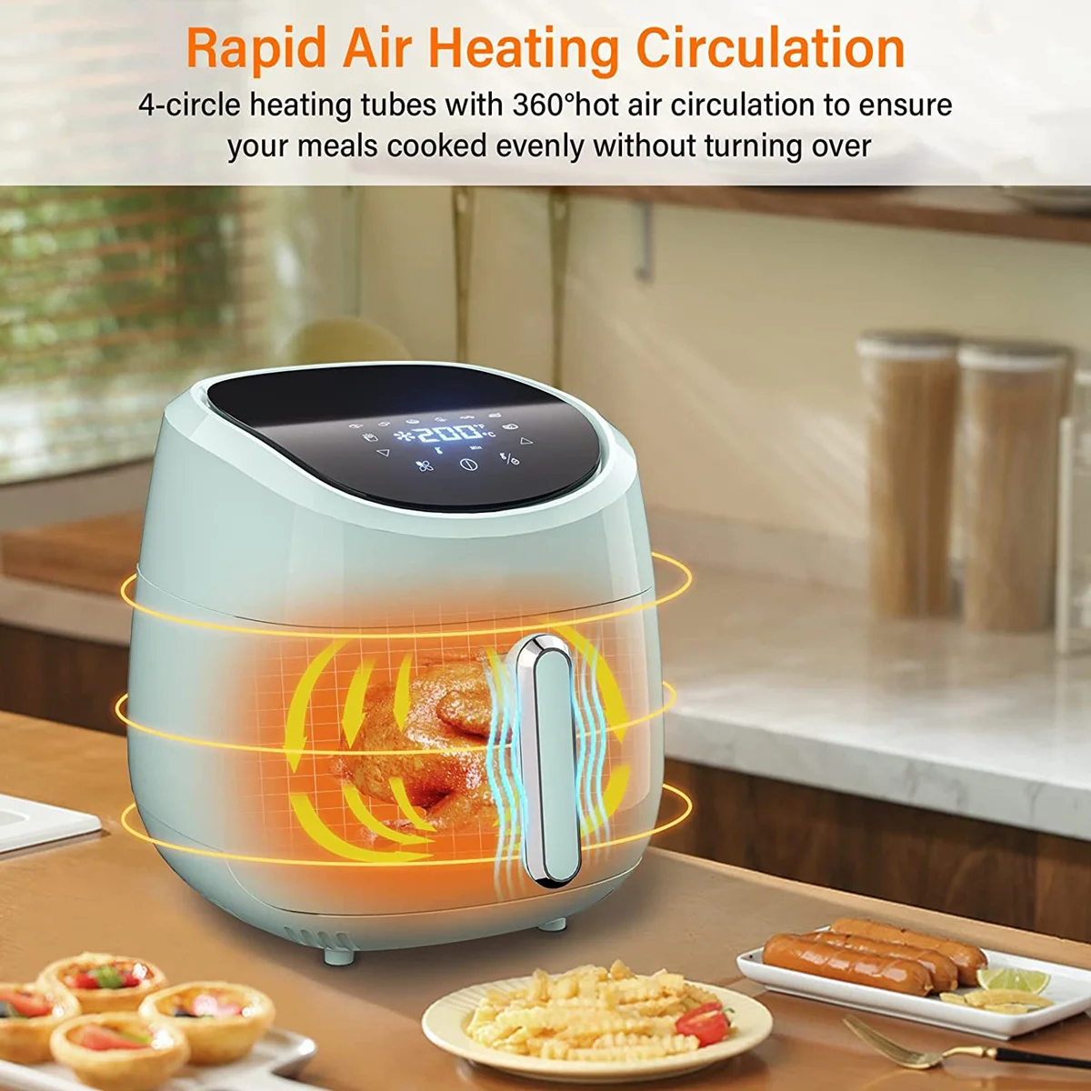 ELPIS Smart Air Fryer 4 ลิตรไม่มีน้ำมัน LCD Touch Screen Airfryer เมนูที่ตั้งไว้ล่วงหน้าเตาอบไฟฟ้าอเนกประสงค์ Fryer เครื่องทำอาหาร