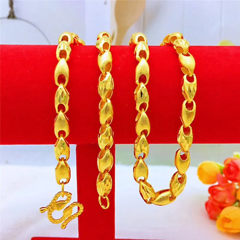 

Men's 24K Gold (AU999) Wheat Necklace | Gilt wheat chain, chiseled texture with matte faceted ears