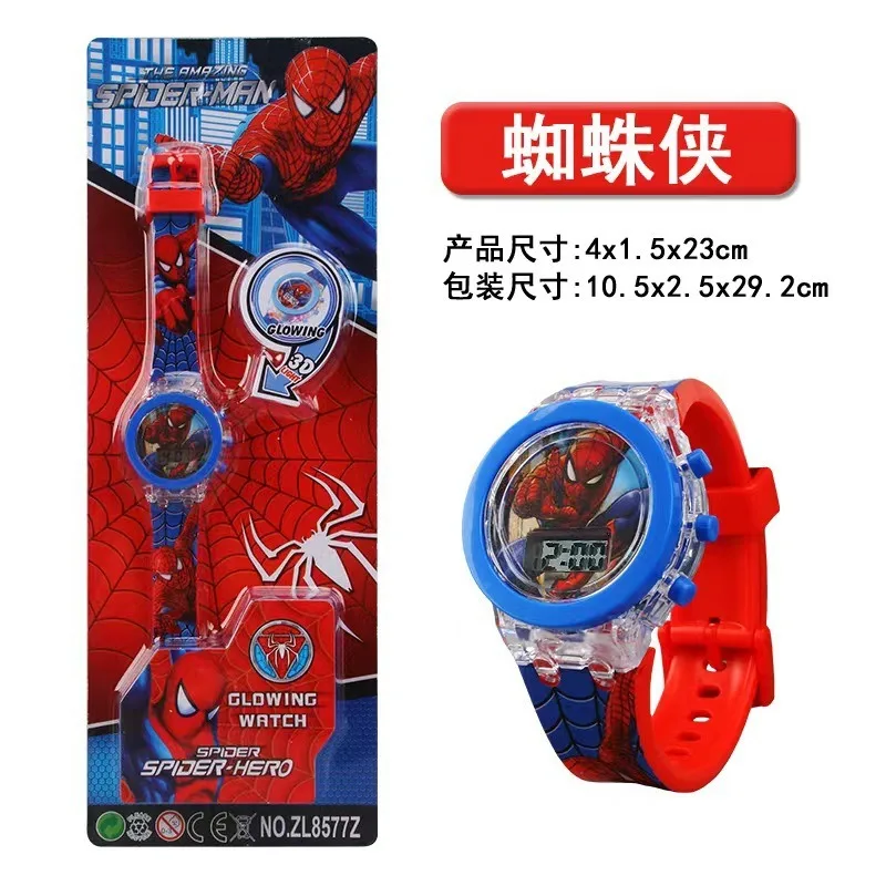 ساعات أنيمي مارفل سبايدرمان فلاش لايت للأطفال للأولاد المنتقمون الأبطال ميكي ساعة أطفال بنات طالب ساعة هدايا عيد الميلاد