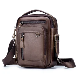 Cowhide top layer men's double layered messenger bag multi-functional European and American fashion men's bag