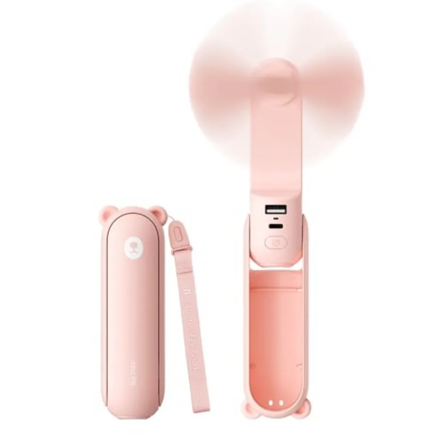 

3 IN 1 Handheld Mini Fan - Portable Fan and Power Bank and Flashlight, 19H Max Cooling, USB Rechargeable, Pocket-Sized for Trav