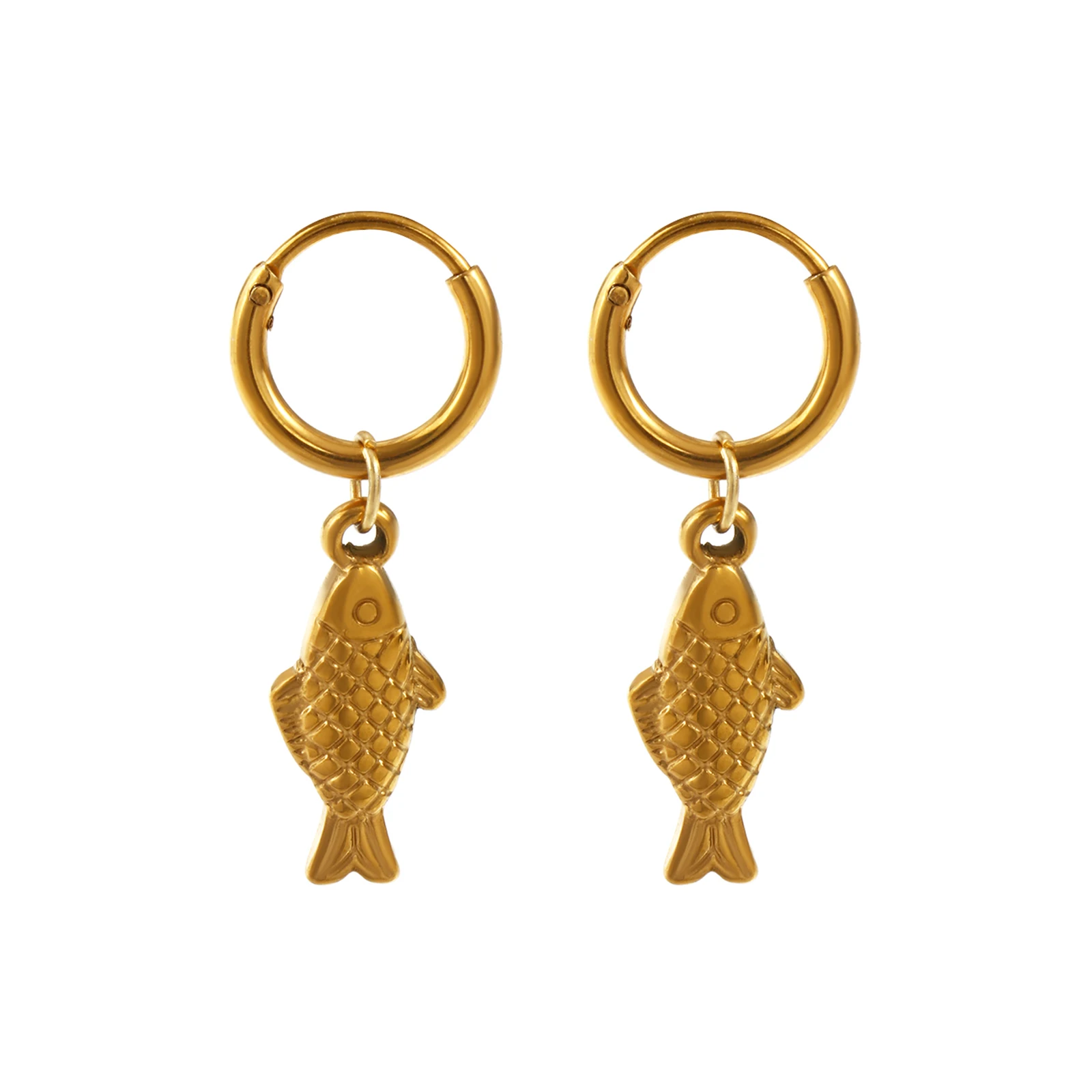 1 Pair Stylish Ocean Jewelry Earrings 18K Gold Plated Stainless Steel Fish Animal 3D Hoop Earrings For Women Gift 3.5cm x 1.4cm