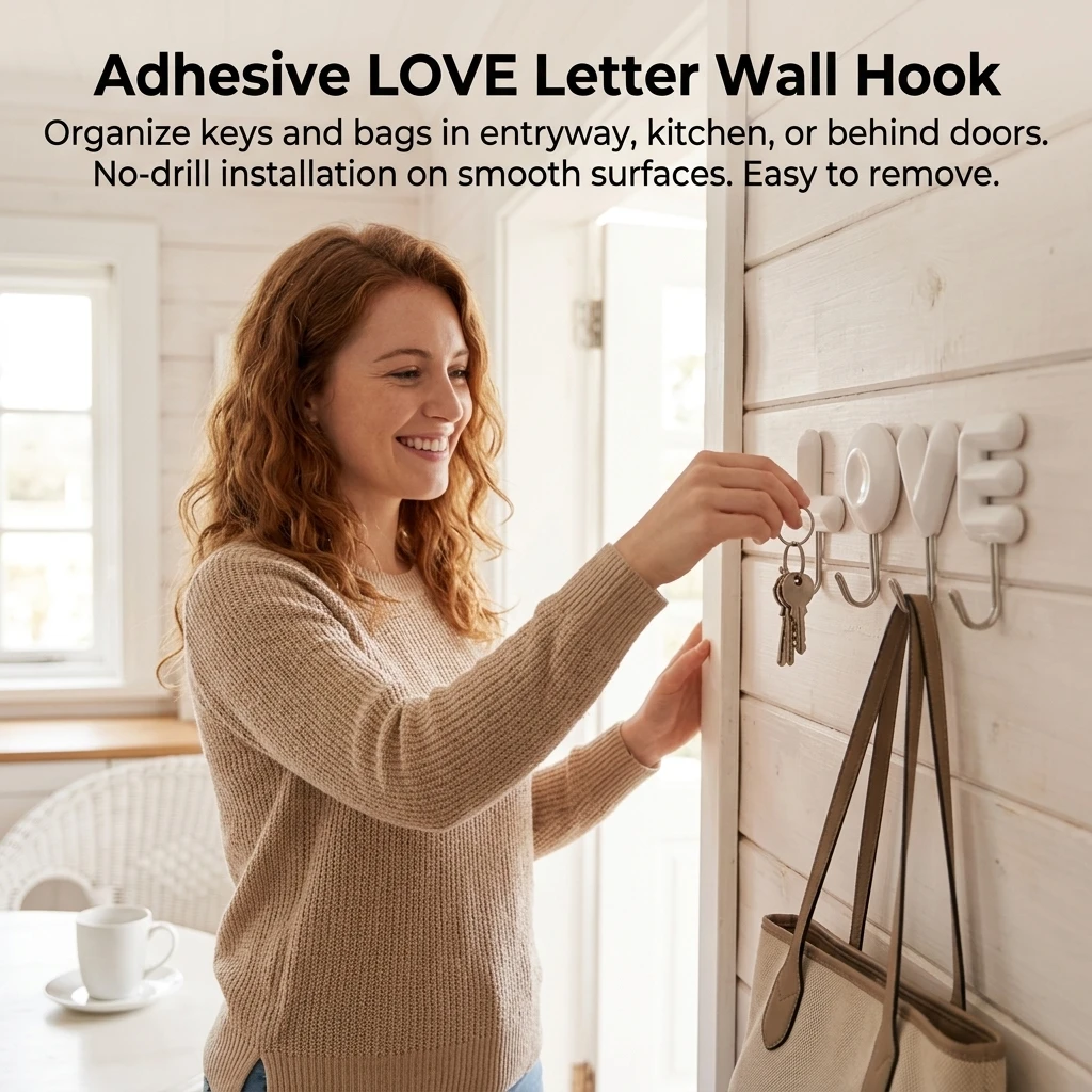 Creative Wall Hooks LOVE Letter Design Adhesive Hanging Hook for Entryway Kitchen Bathroom Office Home Storage Organizer