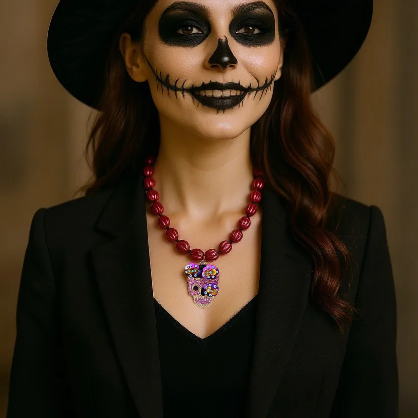 

Fashion Beaded Necklace Alloy Skull Inlaid Zircon Pendant Halloween Leisure Jewelry Accessories Girl Gifts