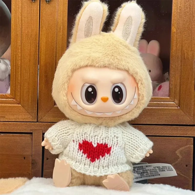 人形服 Ropa Labubu 17 センチメートル Labubu V2 V1 Labubu 冬のセーターイチゴ愛パターン子供のおもちゃギフト