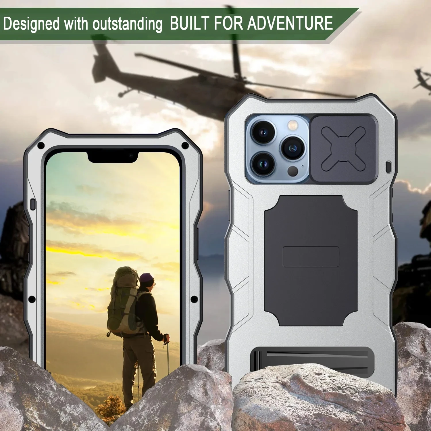 Heavy Duty Metal Phone Case For iPhone 12 13 14 Pro Max 14Plus Lens Protection Shockproof Armor With Kickstand Anti-fall Cover