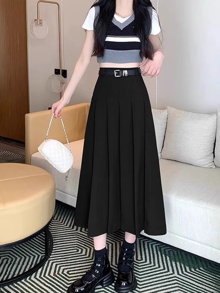 

Ay костюмная юбка женская с высокой талией трапециевидной формы миди плиссированная юбка весна лето универсальный Hang Sense корейский полиэстер для поездок на работу