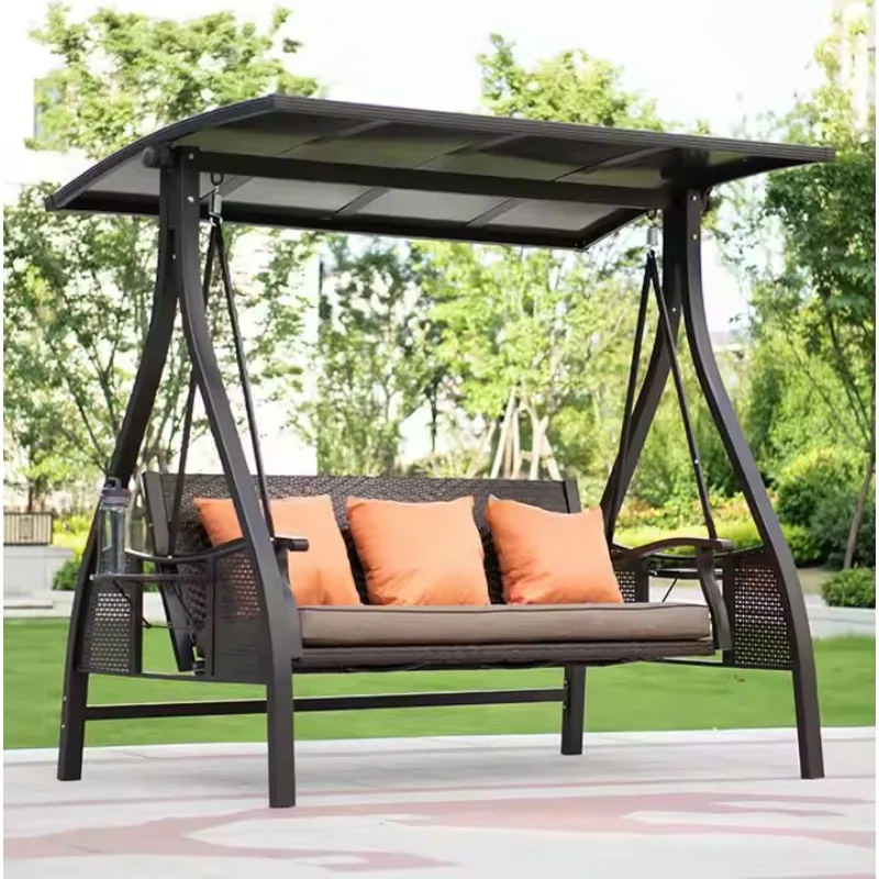 سرير متأرجح معلق يعمل بالطاقة الشمسية LED مقاوم للماء من سبائك الألومنيوم للفناء لسرير نهاري خارجيين مع مظلة وأضواء شمسية #4