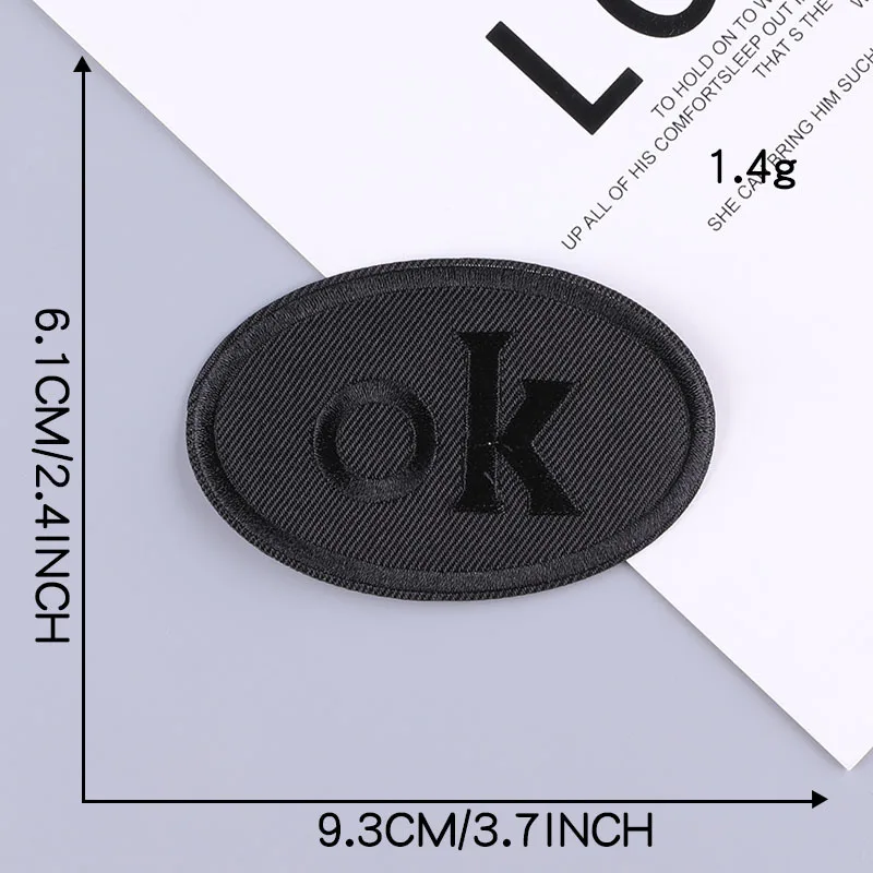 Self adhesive Small Black Embroidery Patches for Clothing Jeans Iron on Clothes Sticker OK Sport Letter Applique DIY Hole Repair