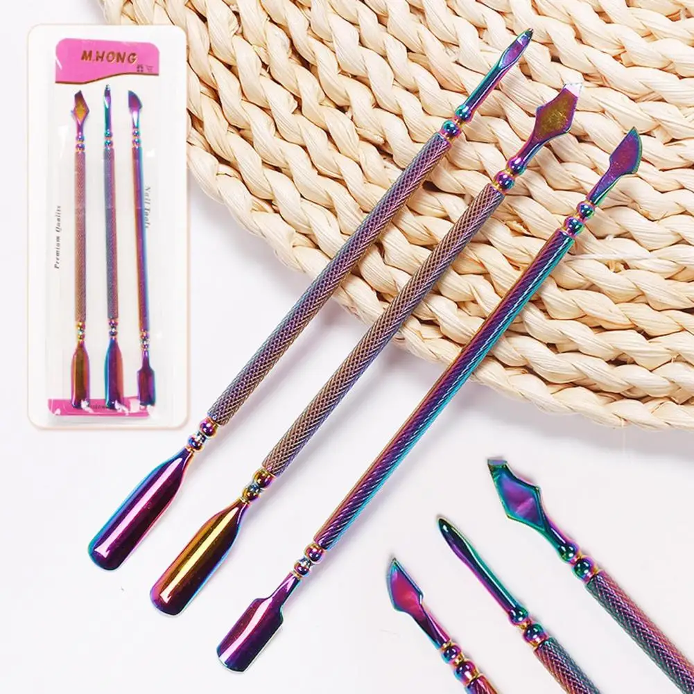 Wysokiej jakości narzędzia do zdobienia paznokci szpiczaste krawędzie odpychacze do skórek wzór wytłoczony środek do usuwania skórek ze stali nierdzewnej dla obu płci