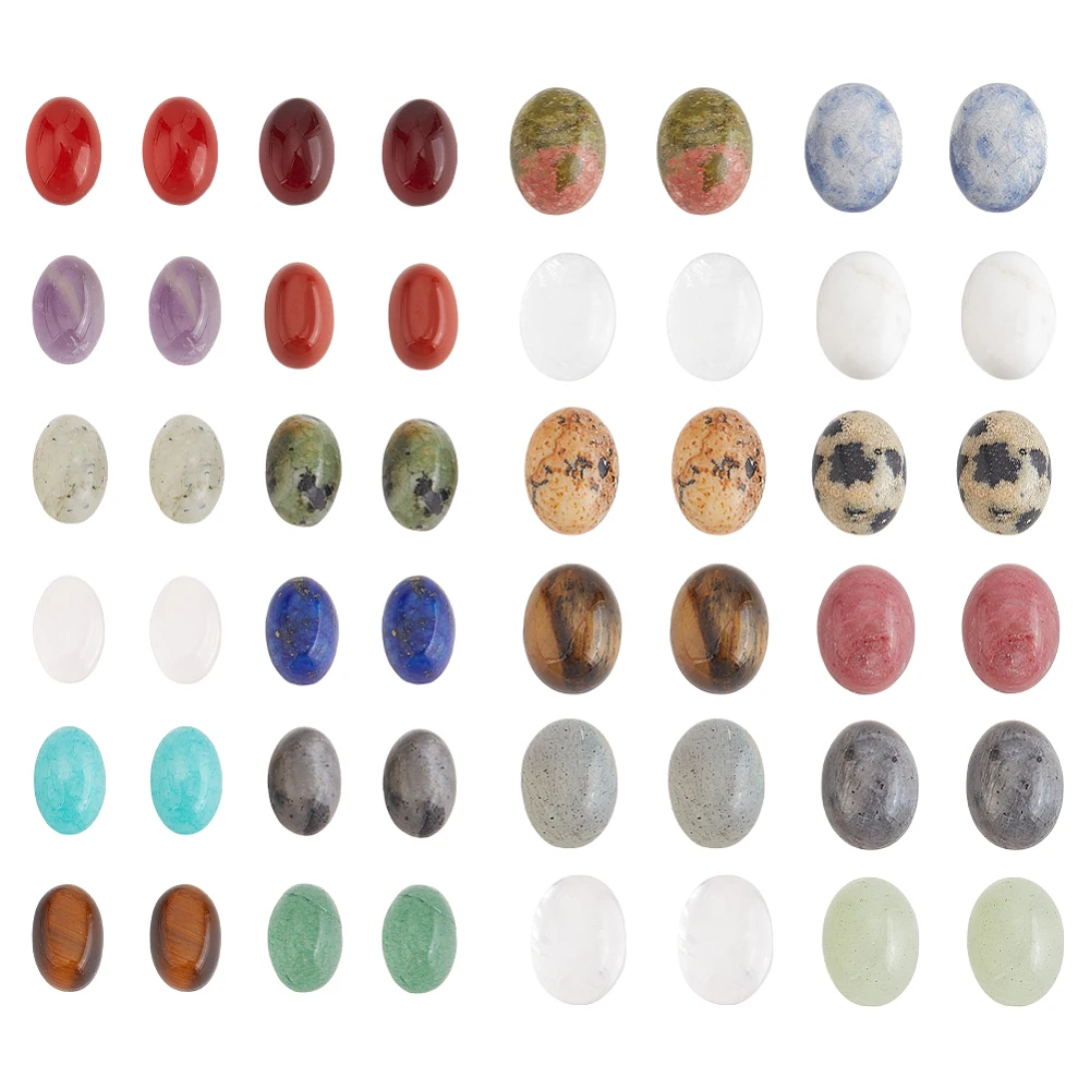 48pcs Cabochons 24 Styles Oval Flatback Cabochons Stone Quartz Tiles Cabochons No Hole Stone Gems for Earring Necklace Bracelet