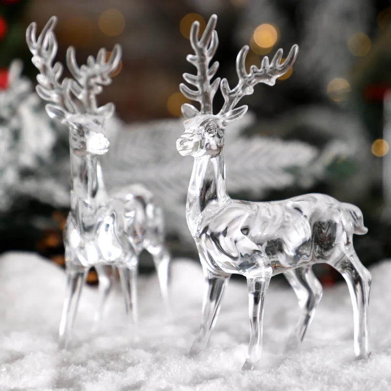 Plastic Crystal Deer Figurines Transparent Reindeer Desktop Ornament Christmas Decoration Desk Accessories Furniture for Display