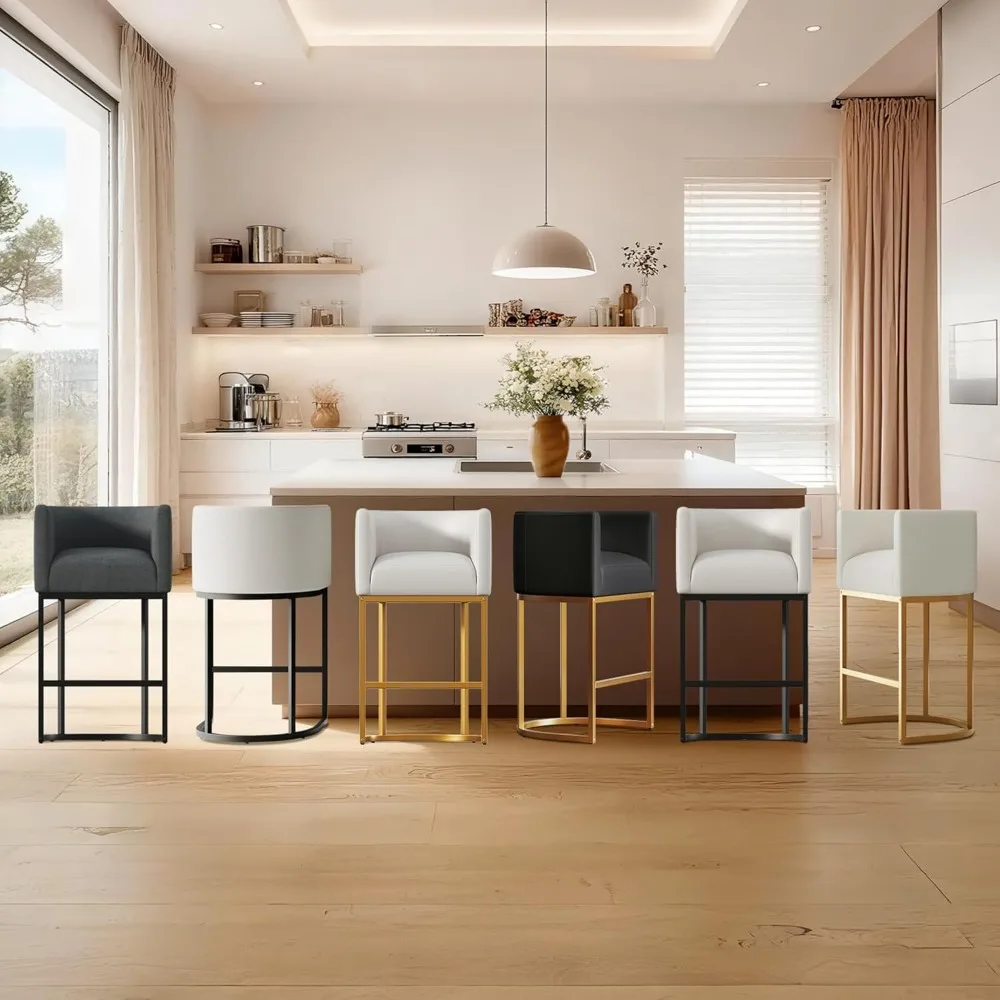 Fabric-Covered Counter Height Bar Stools Set, 26 Backrest Chairs for Kitchen Island