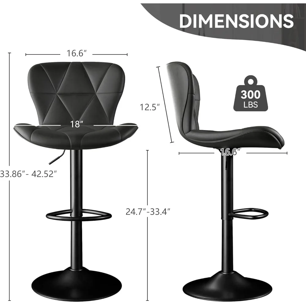 مجموعة مقاعد بار مكونة من 3 قطع، مقاعد دوارة قابلة للتعديل، وكراسي بار من الجلد الصناعي، وارتفاع منجد مع مسند ظهر مرتفع للمطبخ #5