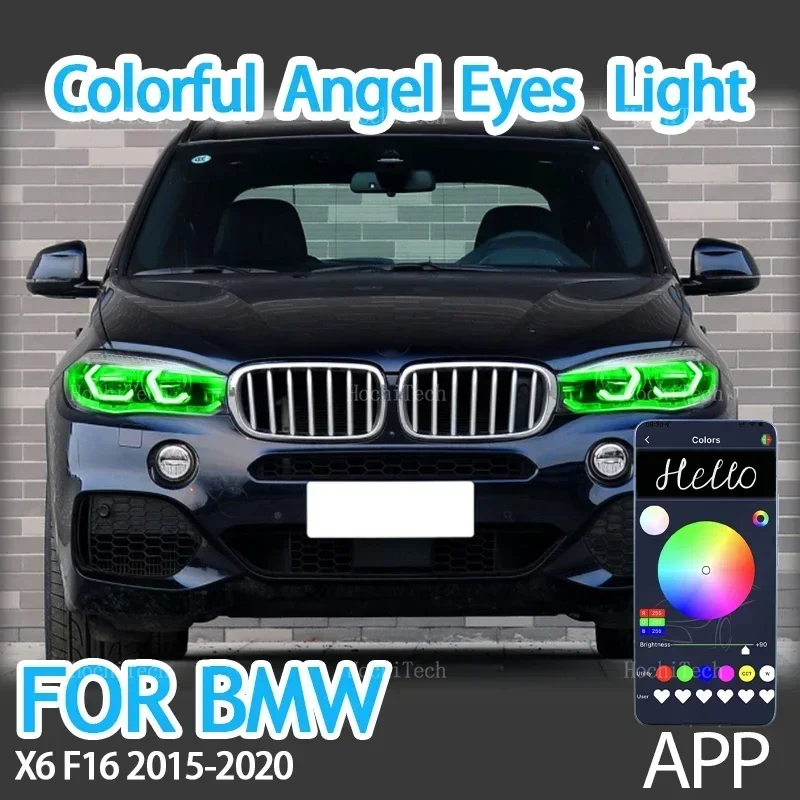 

Светодиодный комплект Angel Eyes в стиле M4, кольцо RGB цвета, управление через приложение, фара, лампы для BMW X6 F16 2015-2019 xDrive35i 50i 30d 35d 40d M50d