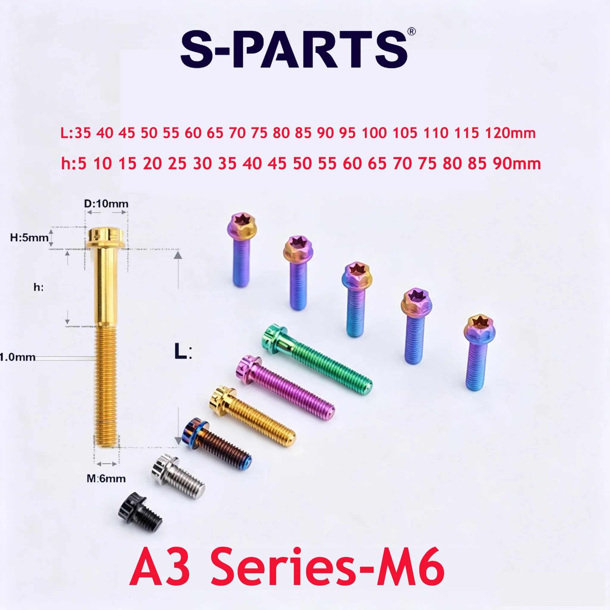 1/2pc Titanium BoltsM6x35 40 45 50 55 60 65 70 75 80 85 90 95 100 105 110 115 120mm Hex Head Flange Screw for Motorcycle Bicycle