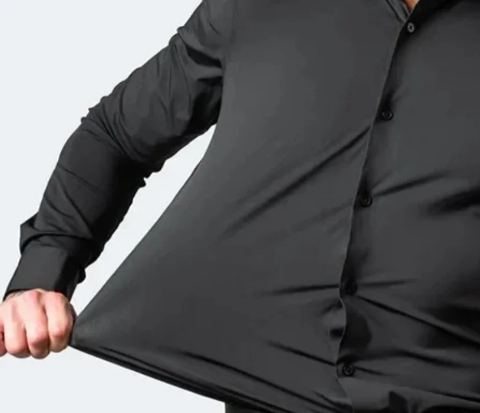 Blouse men 2026 casual four-sided stretch no-iron long-sleeved shirt silk gloss vertical feel European size men's shirt clothing