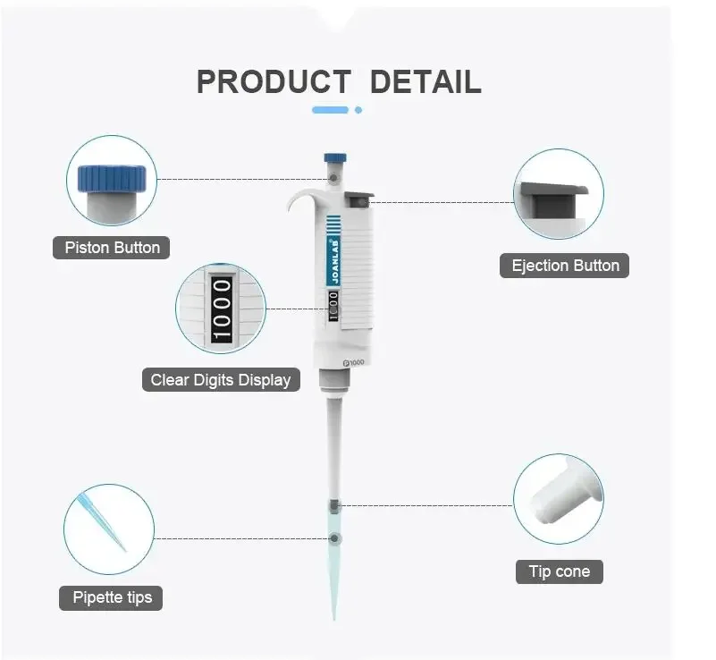 Pipettor Single Channel Adjustable Mechanical Pipette-TopPette, lab Transfer Pipette, Pipet Free Tips ,fully autoclavable