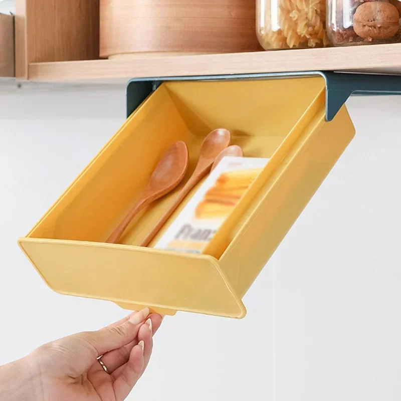 Self-Adhesive Storage Drawer Punch-free Under Desk Storage Box Hanging Organizer School Stationery Case Pencil Tray Holder 2021