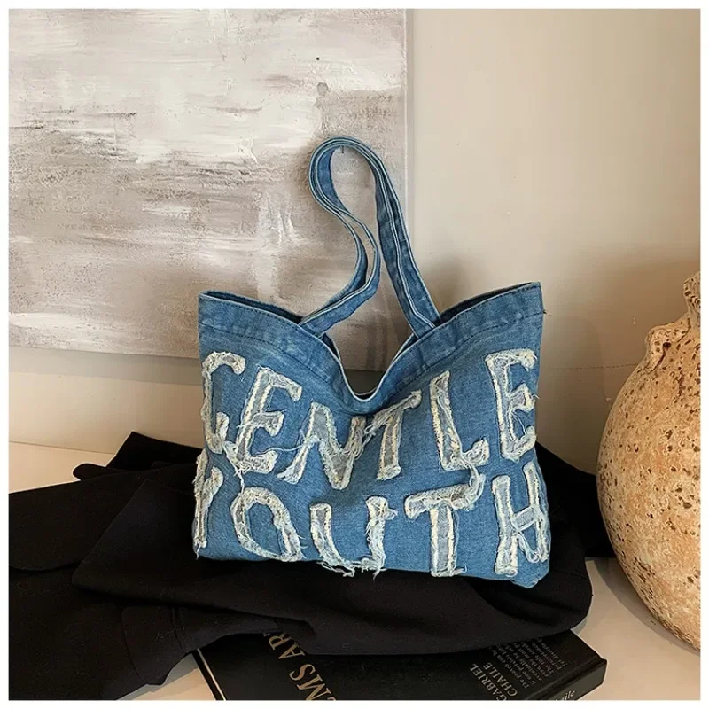 

High End, Large Capacity Commuting Versatile Denim Bag for Women Fashion Letter Tote Bag Trendy Shoulder Bag Bolso De Mujer