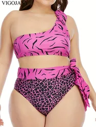 VigoJany 2025 Print One Shoulder 2-częściowy zestaw bikini Plus Size Kobiety Wysoka talia Duży duży strój kąpielowy Plaża Lady Chubby Strój kąpielowy