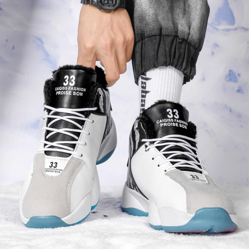 

​2025 New Men's Winter Thermal Fleece Lined High Top Cotton Boots Thick Sole Height Increasing Warmth for Casual Sporty Trends​