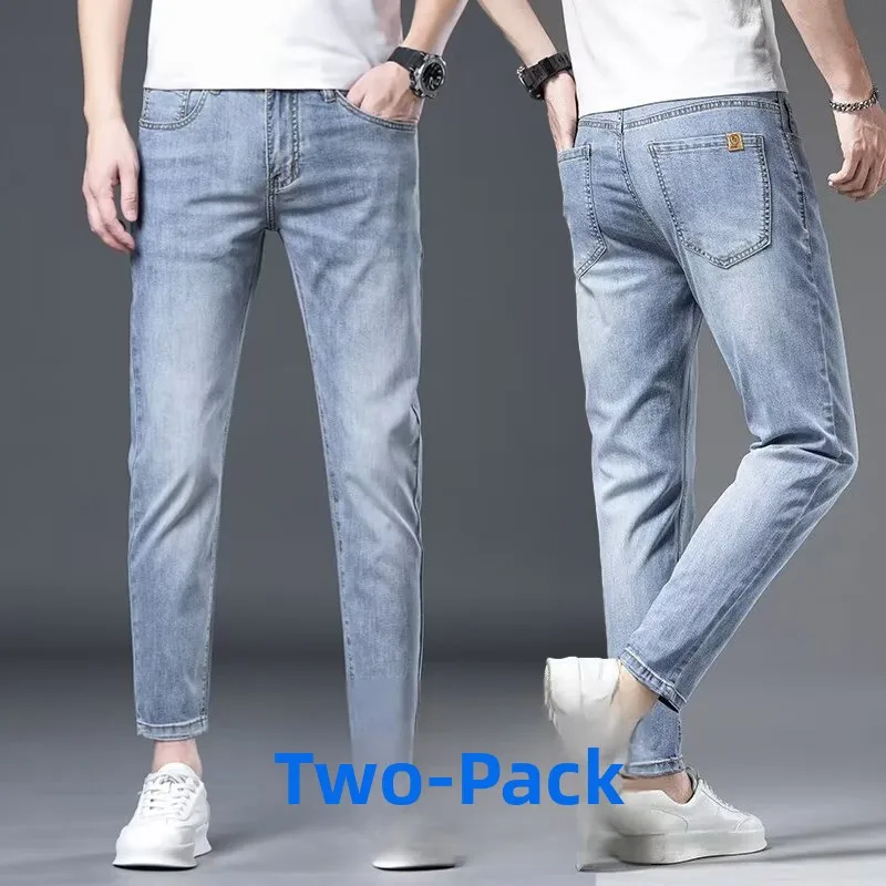

Мужские модные эластичные облегающие джинсы со средней талией, длинные брюки, повседневная одежда, светлые универсальные осенне-зимние джинсовые брюки