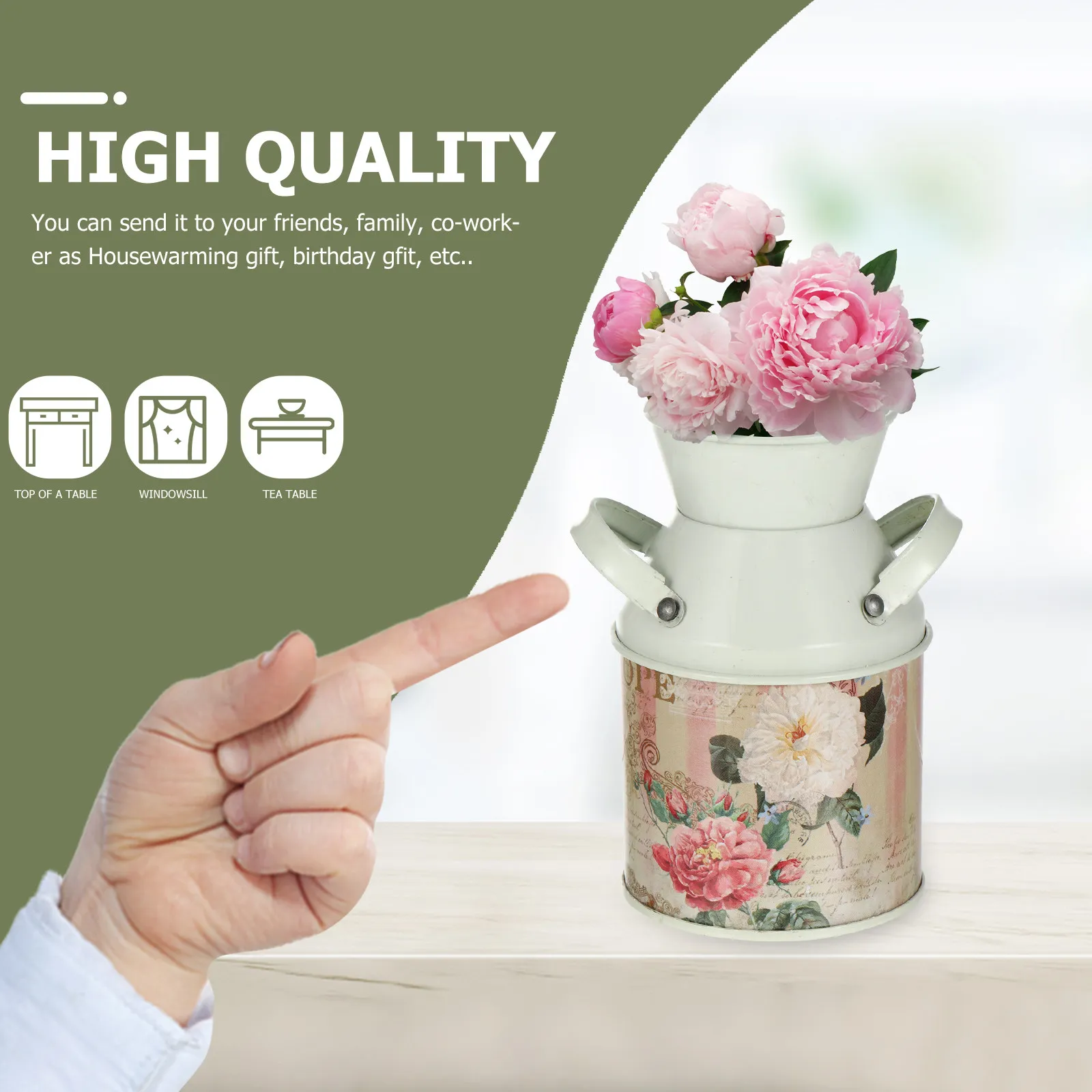 2 Pcs Flower Vase Iron Metal Bucket Decorative Table Desktop Floral Containers Arrangement
