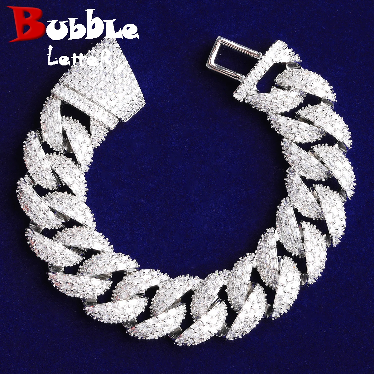 Bubble Letter Baguette Cuban Link Bracelet for Men 5A Cubic Zirconia Real Gold Plated Hip Hop Jewelry