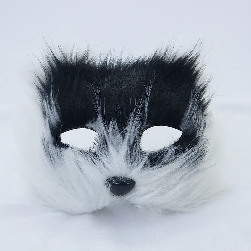 1PC ฮาโลวีนคอสเพลย์ปาร์ตี้เครื่องแต่งกาย DIY อุปกรณ์เสริม Faux FUR Fox หน้ากาก Furry ครึ่งหน้าสัตว์จําลองหน้ากากแมว