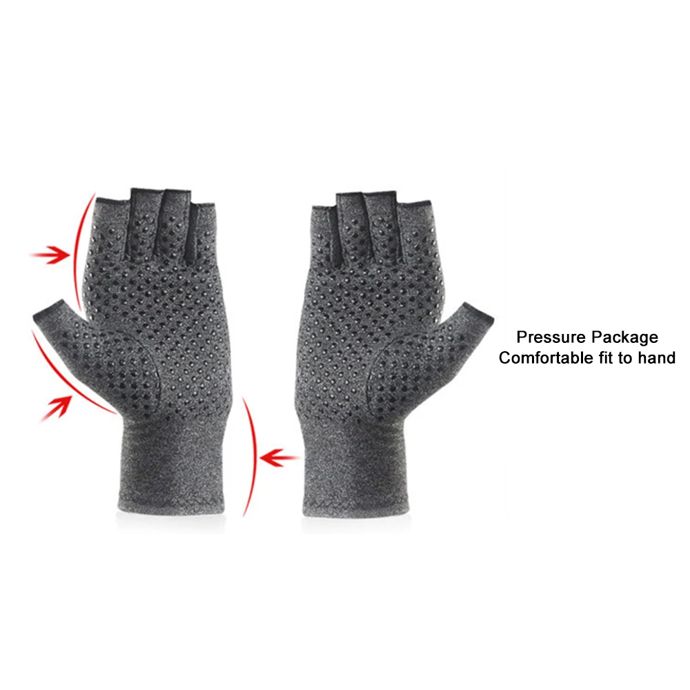 1 Pair Compression Arthritis Gloves Rehabilitation Semi-finger Gloves Hand Brace Nonslip Therapy Wristband for Joint Pain Relief